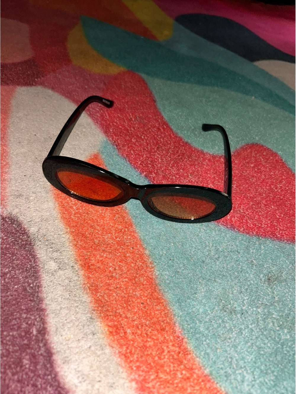 Retro Black Oval Women's Sunglasses with Orange Lenses